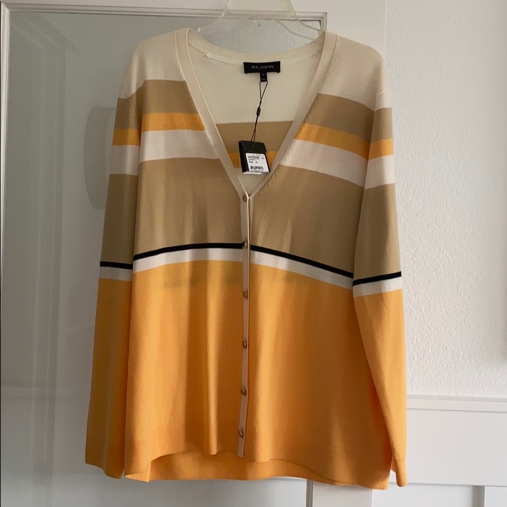 New $695 St John Stripe Jersey Knit Cardigan - Picture 6 of 8